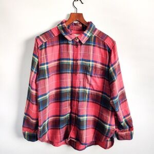 American Eagle Flannel Shirt Boyfriend Fit Womens Medium Red Plaid Soft Preppy
